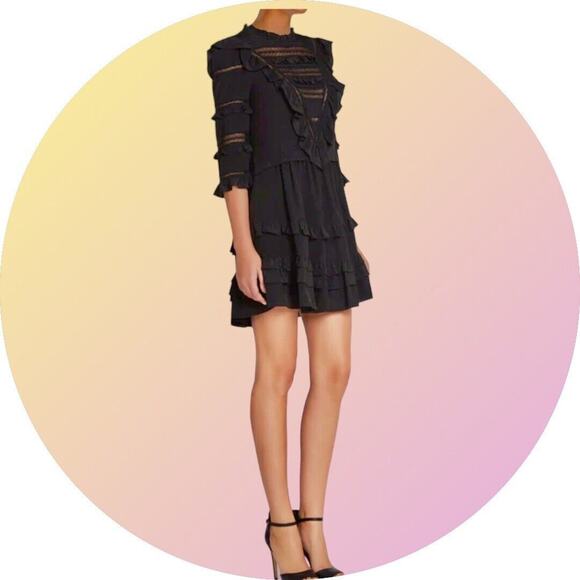 Rebecca Taylor SILK Black Goth Prairie Ruffle Wednesday Dress MSRP $495 Size 4 S - Picture 7 of 13